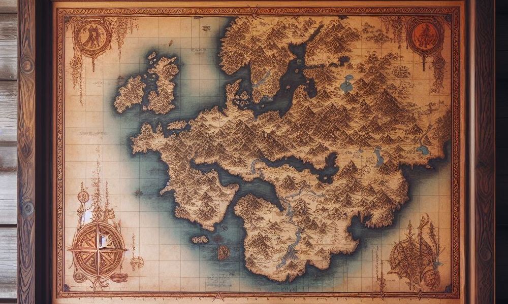 Mapa fantasy w drewnianej ramie