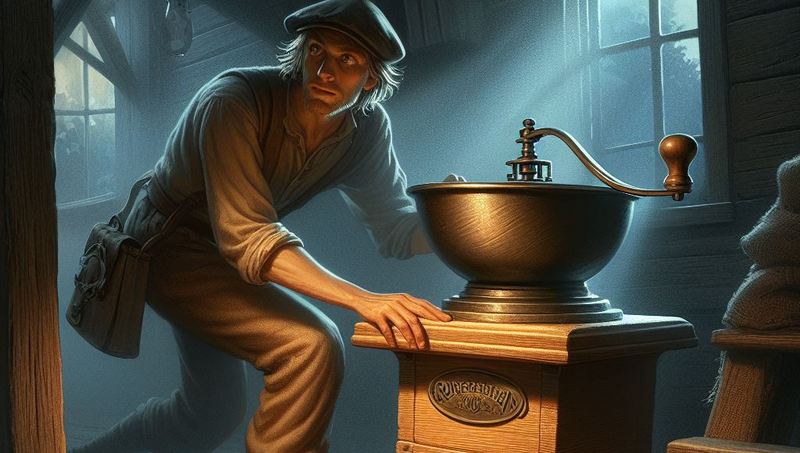 Mężczyzna wykradający magiczny młynek