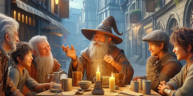 Mag przy stoliku stojącym na ulicy rozmawia z ludźmi.