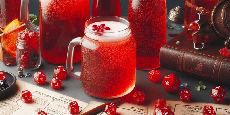 Czerwony musujący napój na stole do gry RPG