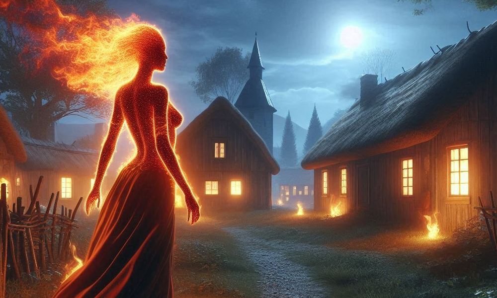 Ognista Dama wędrująca między domami