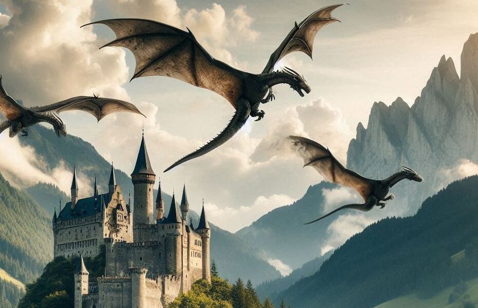 Smoki krążące nad zamkiem