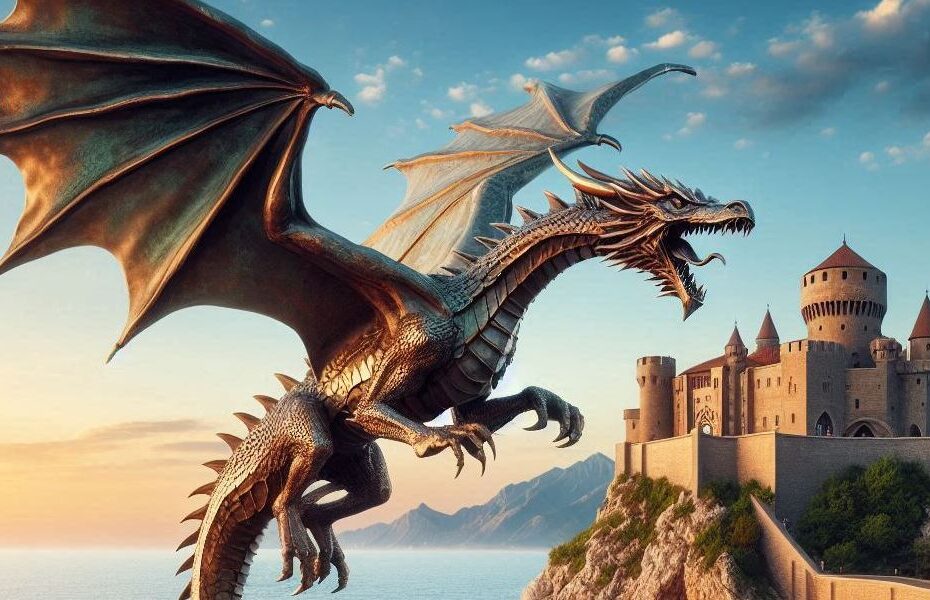 Vhagar smok na tle zamku