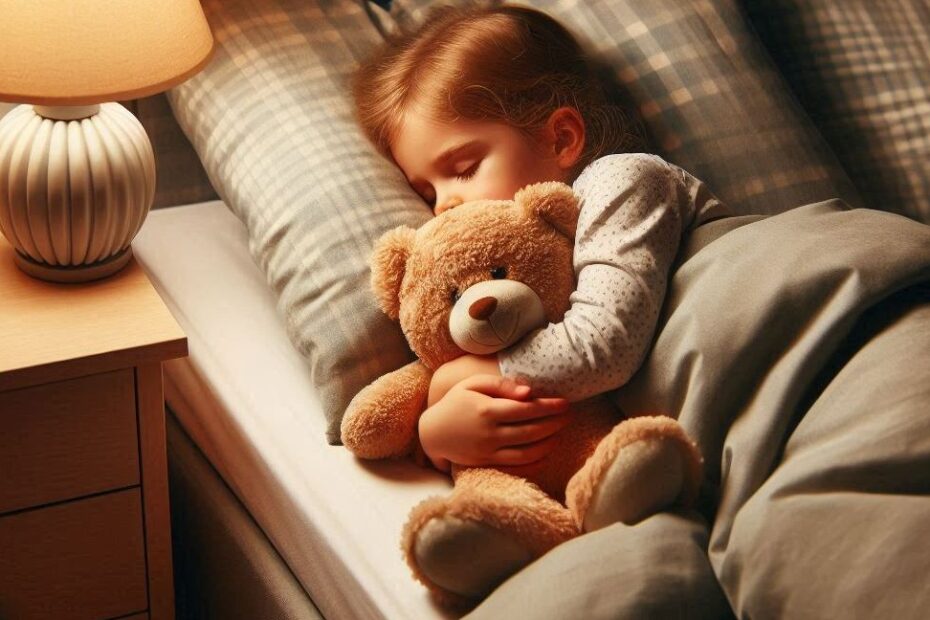 Spokojny sen dziecka - lampka nocna i pluszowy miś