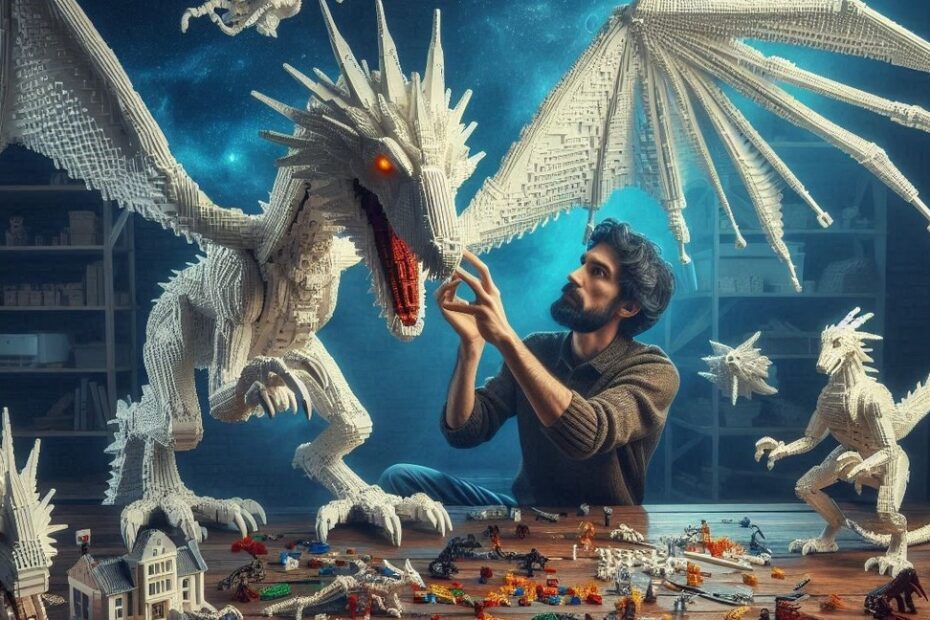 Mężczyzna budujący z klocków LEGO