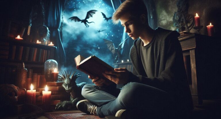 Nastolatek czytający książki fantasy
