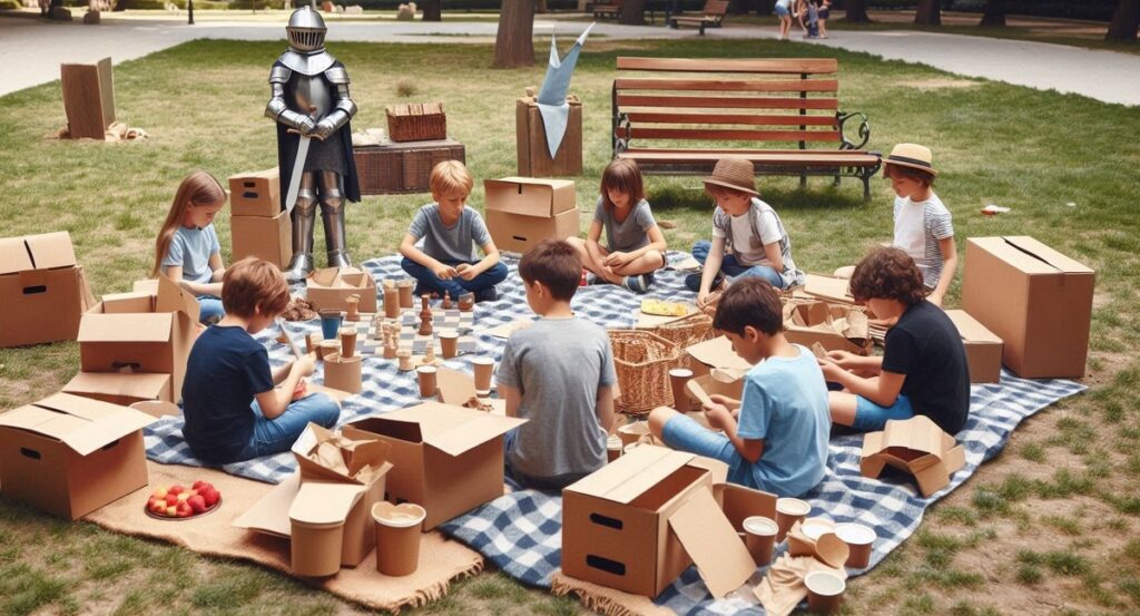 Turniej rycerski dla dzieci - dzieci przygotowujące zabawę