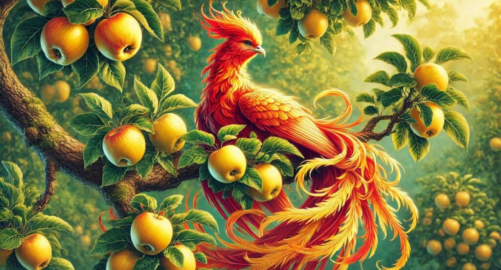 Feniks siedzący na jabłoni