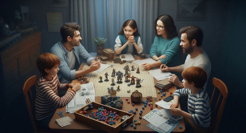 Rodzina grająca w grę RPG