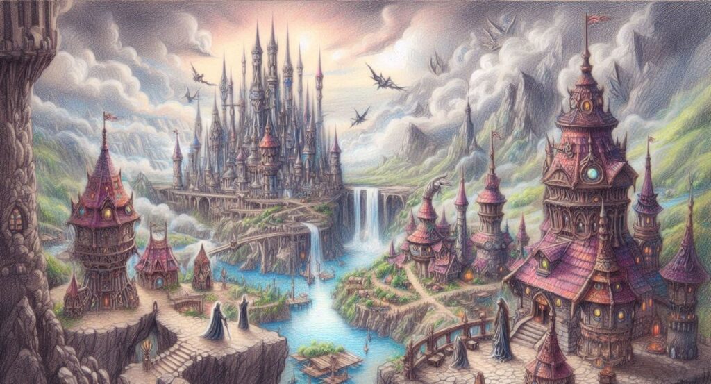 Rysunek fantasy prezentujący królestwo