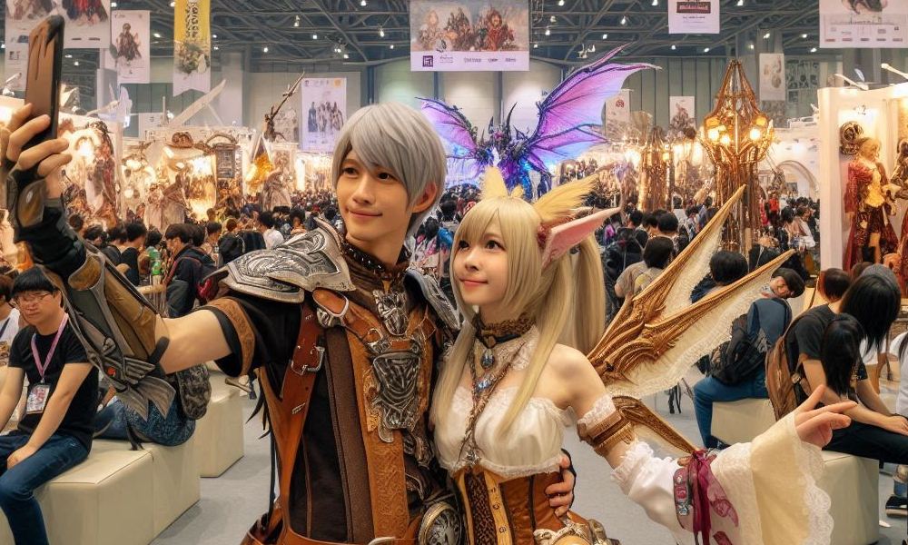 Konwenty fantasy - para cosplayerów robiąca selfie