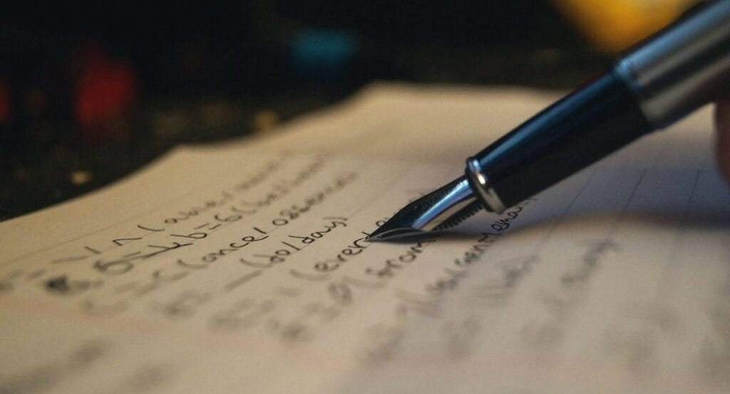 Pióro podczas pisania tekstu