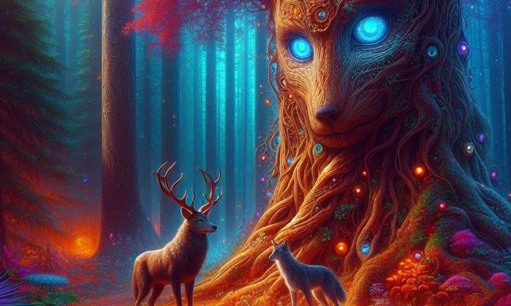 Magiczne światy - drzewo przyglądające się zwierzętom