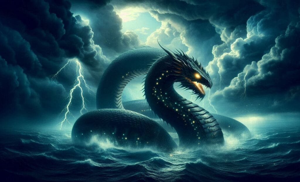 Jörmungandr we wzburzonym morzu