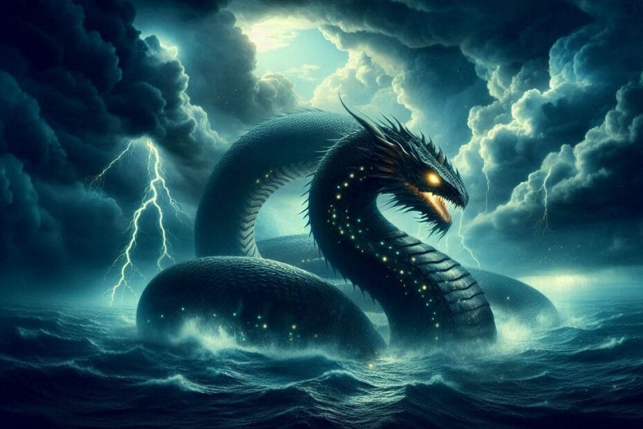 Jörmungandr we wzburzonym morzu