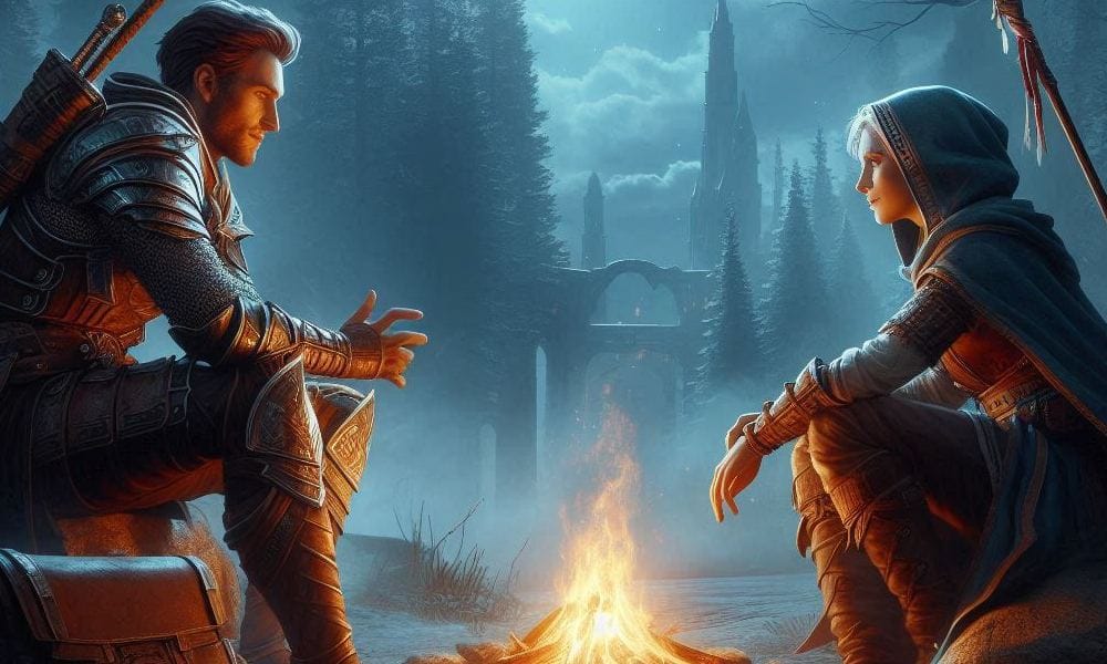 Sztuka umiaru - rozmowa dwóch postaci fantasy przy ognisku