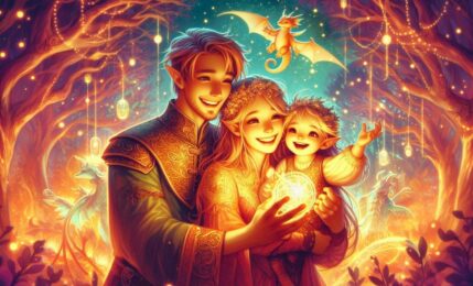 Rodzina fantasy jako elfy w magicznym świecie