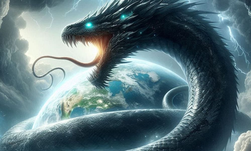 Jörmungandr - ogromny wąż otaczający swoim ciałem całą Ziemię