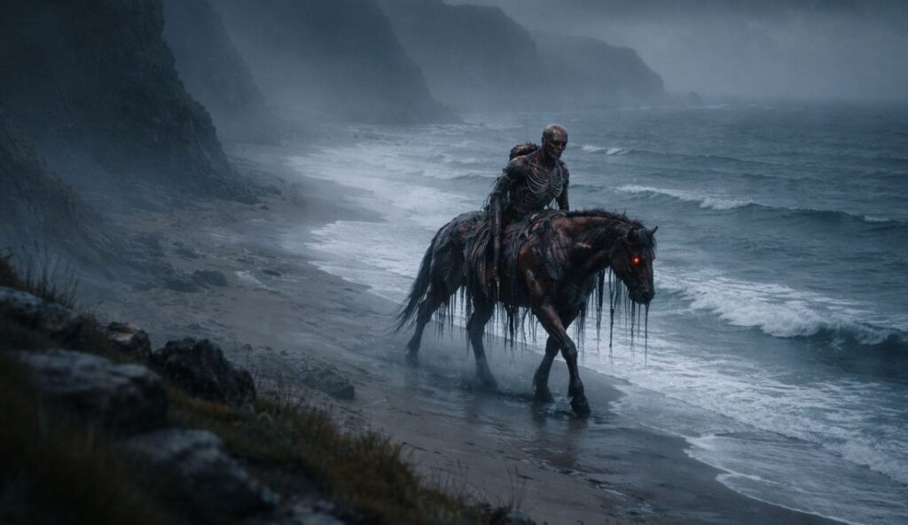 Nuckelavee z mitologii celtyckiej na wybrzeżu