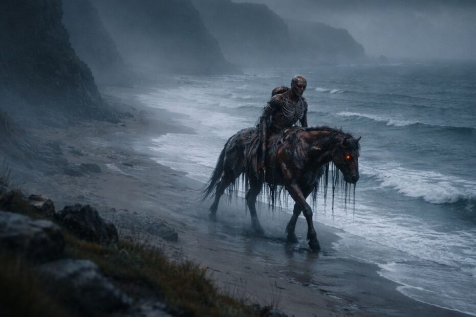 Nuckelavee z mitologii celtyckiej na wybrzeżu