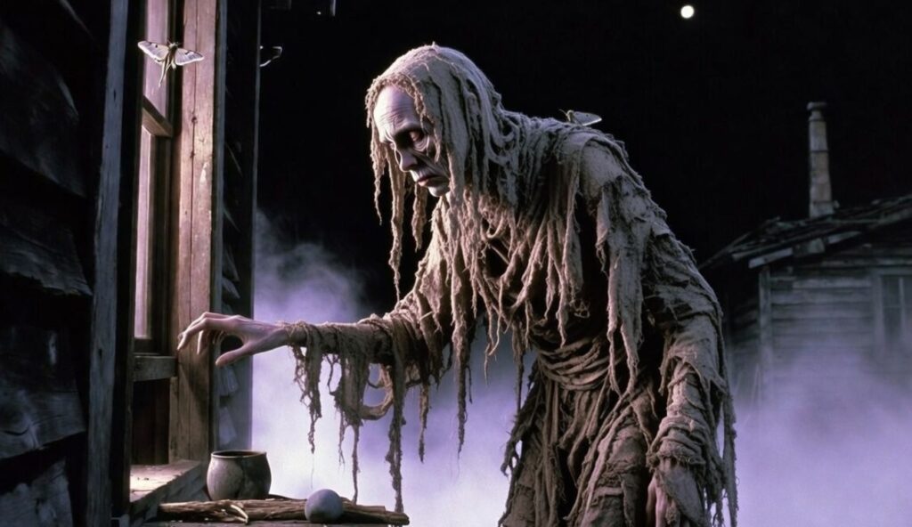 Bieda w mitologii słowiańskiej stojąca przed oknem chaty