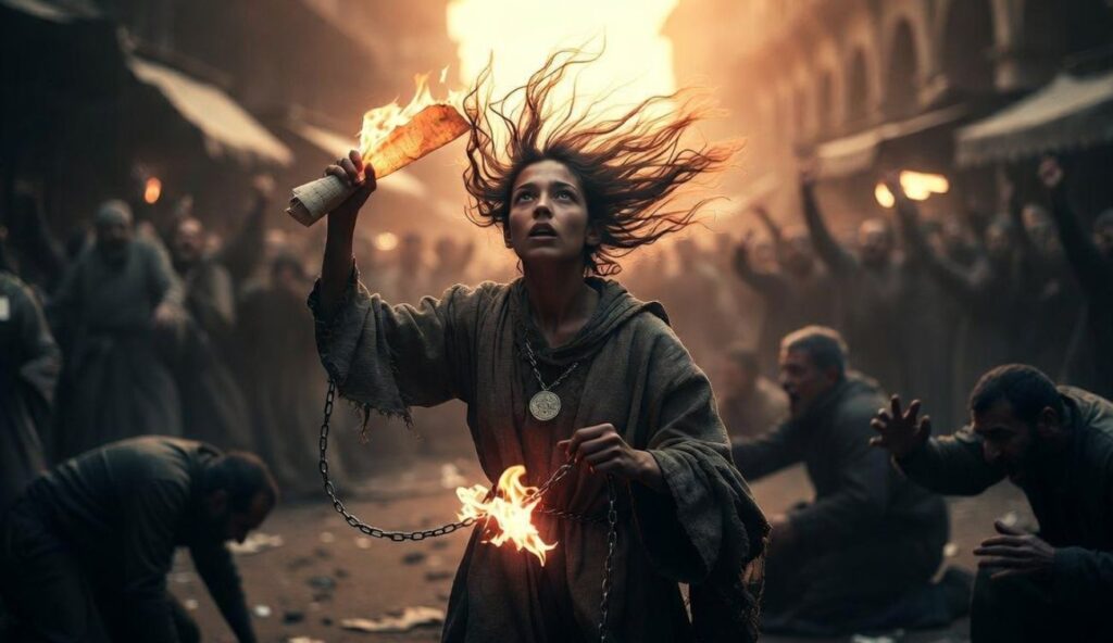 Jak stworzyć proroka w fantastyce? Kobieta z rozwianymi włosami, przerwanym łańcuchem i płonącym zwojem patrząca w niebo