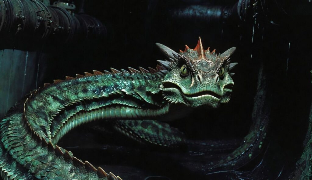 Bazyliszek w Harrym Potterze. Szmaragdowozielony gad znany z opisów bazyliszka z uniwersum Harry'ego Pottera