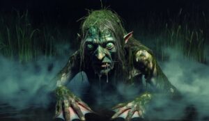 Wodnik w mitologii słowiańskiej. Zielony demon wodny wychodzący z bagna