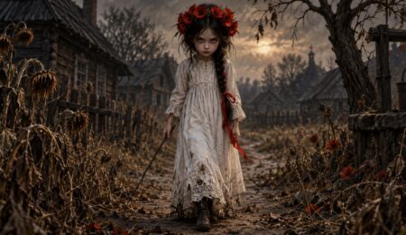 Cicha, słowiański demon oznaczający śmierć dzieci, idący przez wioskę